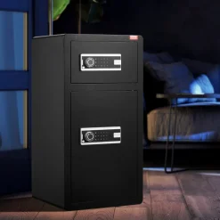 VEVOR Double Doors 5.5 cu.ft Safe Box with Key Lock & Password, Safe Lock Box with Fireproof Bag, Key Rack, LED Light, 2 Height Adjustable and Removable Divider and 1 Cabinet for Money, Documents, Jewelry and Valuables, Black