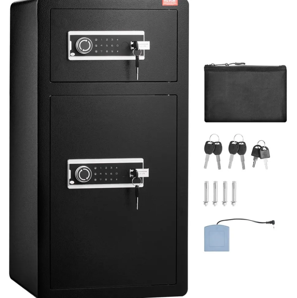 VEVOR Double Doors 5.5 cu.ft Safe Box with Key Lock & Password, Safe Lock Box with Fireproof Bag, Key Rack, LED Light, 2 Height Adjustable and Removable Divider and 1 Cabinet for Money, Documents, Jewelry and Valuables, Black