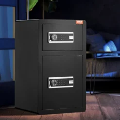 VEVOR Double Doors 4.5 cu.ft Safe Box with Key Lock & Password, Safe Lock Box with Fireproof Bag, Key Rack, LED Light and 2 Height Adjustable and Removable Divider for Money, Documents, Jewelry and Valuables, Black