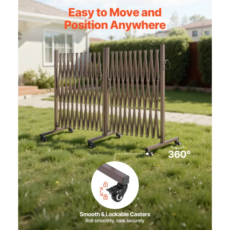 VEVOR Double Expandable Barricades, 27FT Expandable Safety Barrier, 0-180° Rotatable Mobile Barricade with Locking Casters, Portable Folding Security Gate Traffic Fence for Patio Garden Stairway