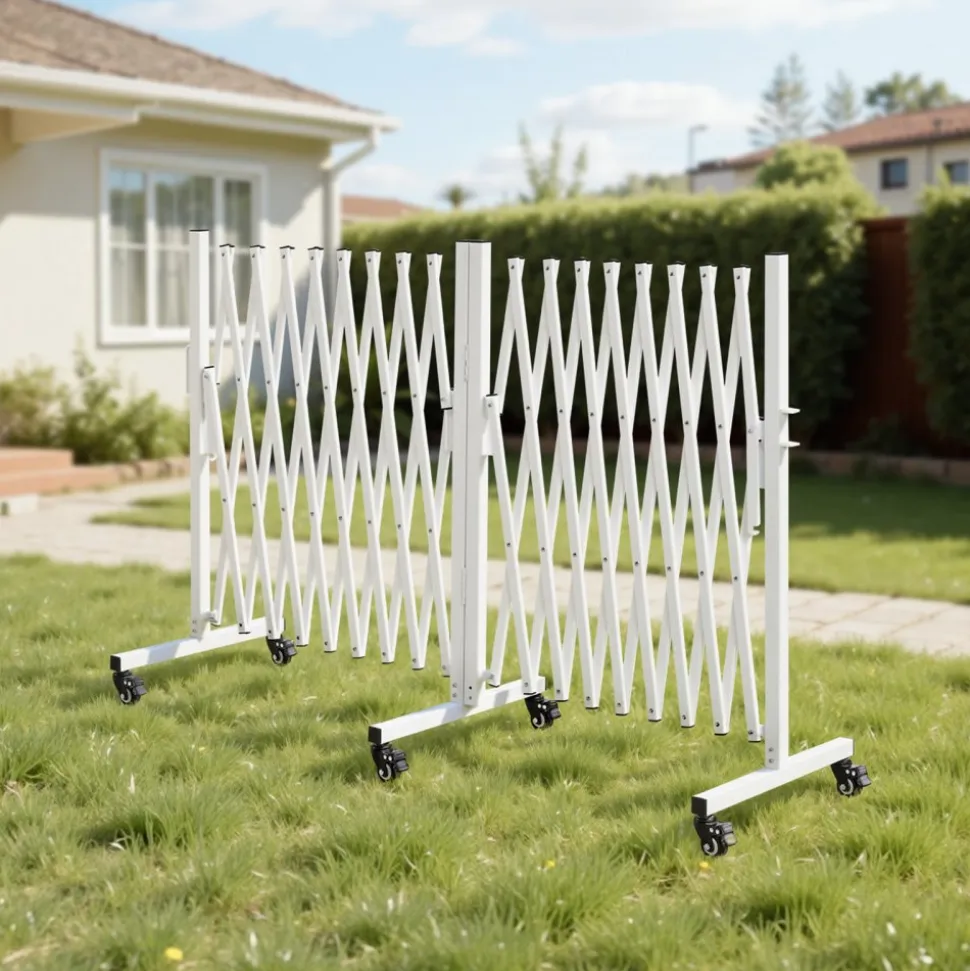 VEVOR Double Expandable Barricades, 18FT Expandable Safety Barrier, 0-180° Rotatable Mobile Barricade with Locking Casters, Portable Folding Security Gate Traffic Fence for Patio Garden Stairway