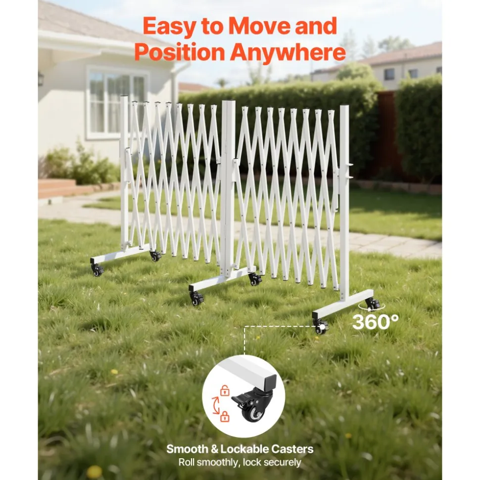 VEVOR Double Expandable Barricades, 18FT Expandable Safety Barrier, 0-180° Rotatable Mobile Barricade with Locking Casters, Portable Folding Security Gate Traffic Fence for Patio Garden Stairway