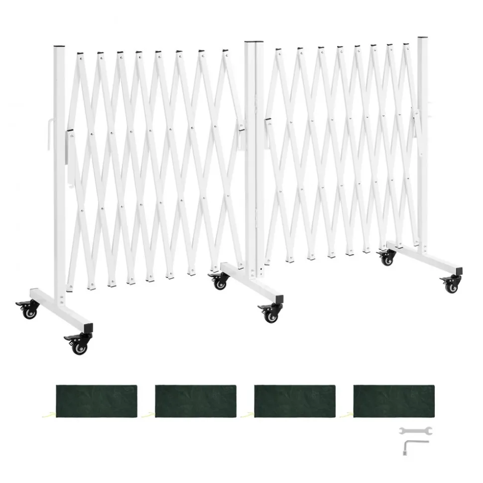 VEVOR Double Expandable Barricades, 18FT Expandable Safety Barrier, 0-180° Rotatable Mobile Barricade with Locking Casters, Portable Folding Security Gate Traffic Fence for Patio Garden Stairway