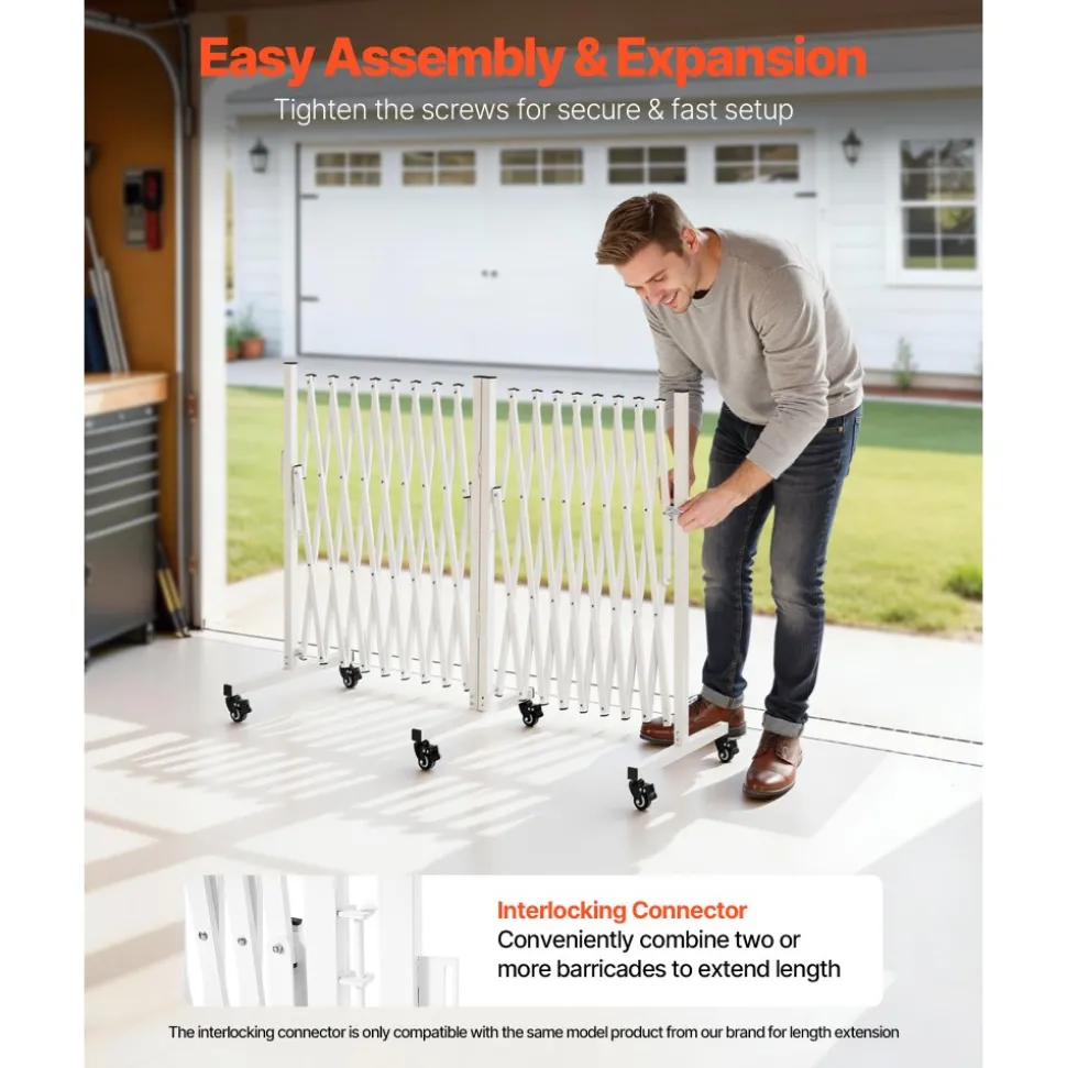 VEVOR Double Expandable Barricades, 18FT Expandable Safety Barrier, 0-180° Rotatable Mobile Barricade with Locking Casters, Portable Folding Security Gate Traffic Fence for Patio Garden Stairway