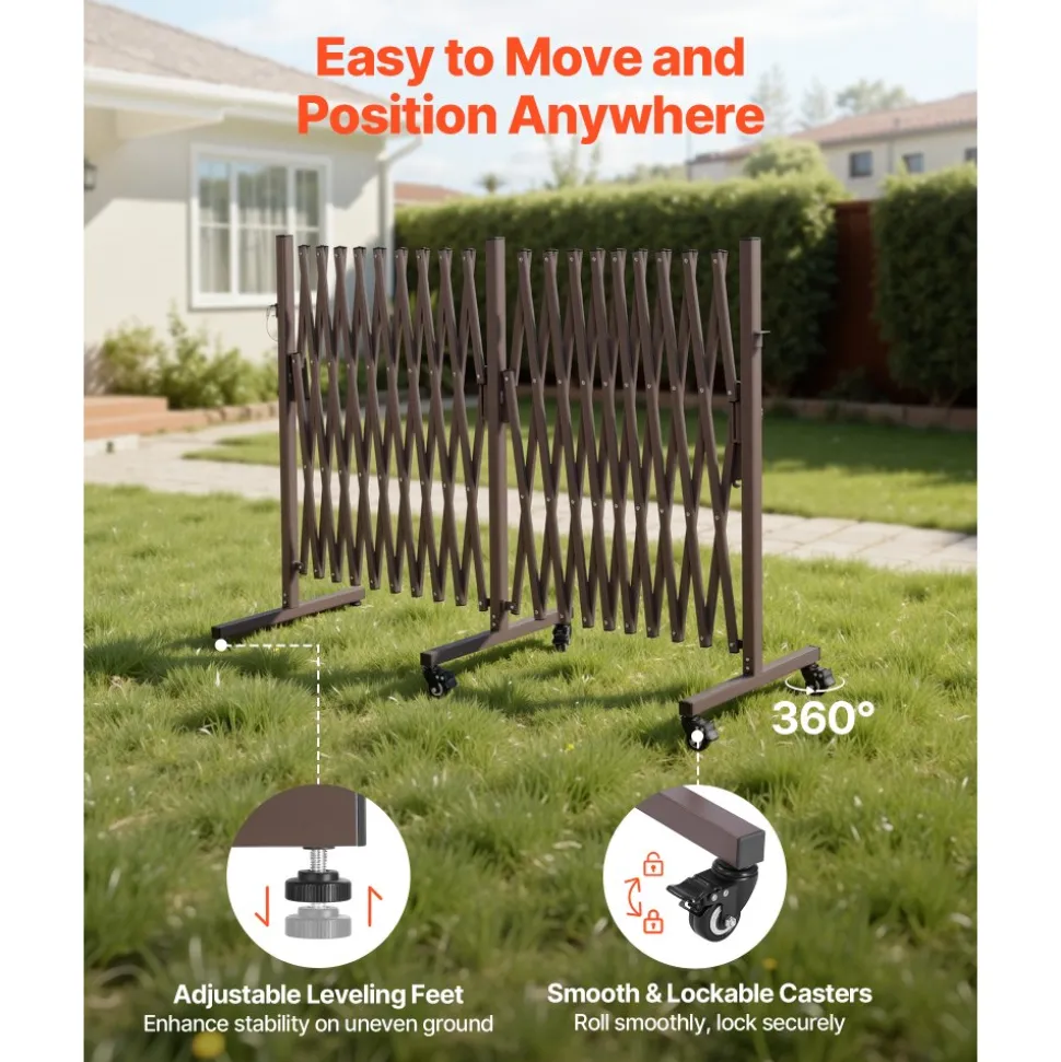 VEVOR Double Expandable Barricades, 20FT Expandable Safety Barrier, Flexible Mobile Barricade with Locking Casters, Portable Folding Security Gate Metal Traffic Fence for Patio Garden Stairway