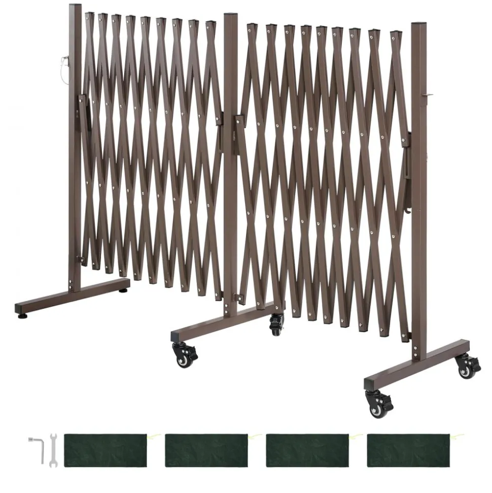 VEVOR Double Expandable Barricades, 20FT Expandable Safety Barrier, Flexible Mobile Barricade with Locking Casters, Portable Folding Security Gate Metal Traffic Fence for Patio Garden Stairway