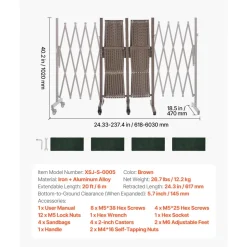 VEVOR Double Expandable Barricades, 20FT Expandable Safety Barrier, Flexible Mobile Barricade with Locking Casters, Portable Folding Security Gate Metal Traffic Fence for Patio Garden Stairway