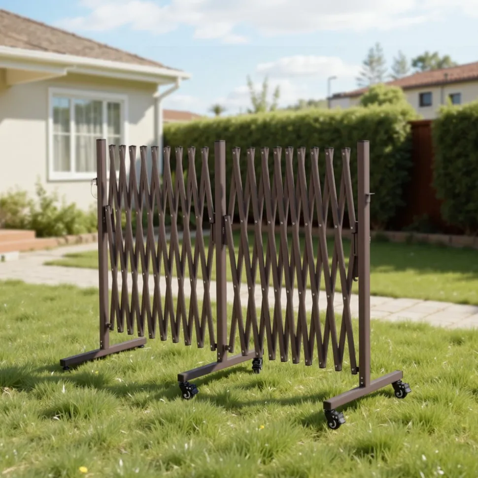 VEVOR Double Expandable Barricades, 20FT Expandable Safety Barrier, Flexible Mobile Barricade with Locking Casters, Portable Folding Security Gate Metal Traffic Fence for Patio Garden Stairway