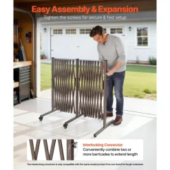 VEVOR Double Expandable Barricades, 20FT Expandable Safety Barrier, Flexible Mobile Barricade with Locking Casters, Portable Folding Security Gate Metal Traffic Fence for Patio Garden Stairway