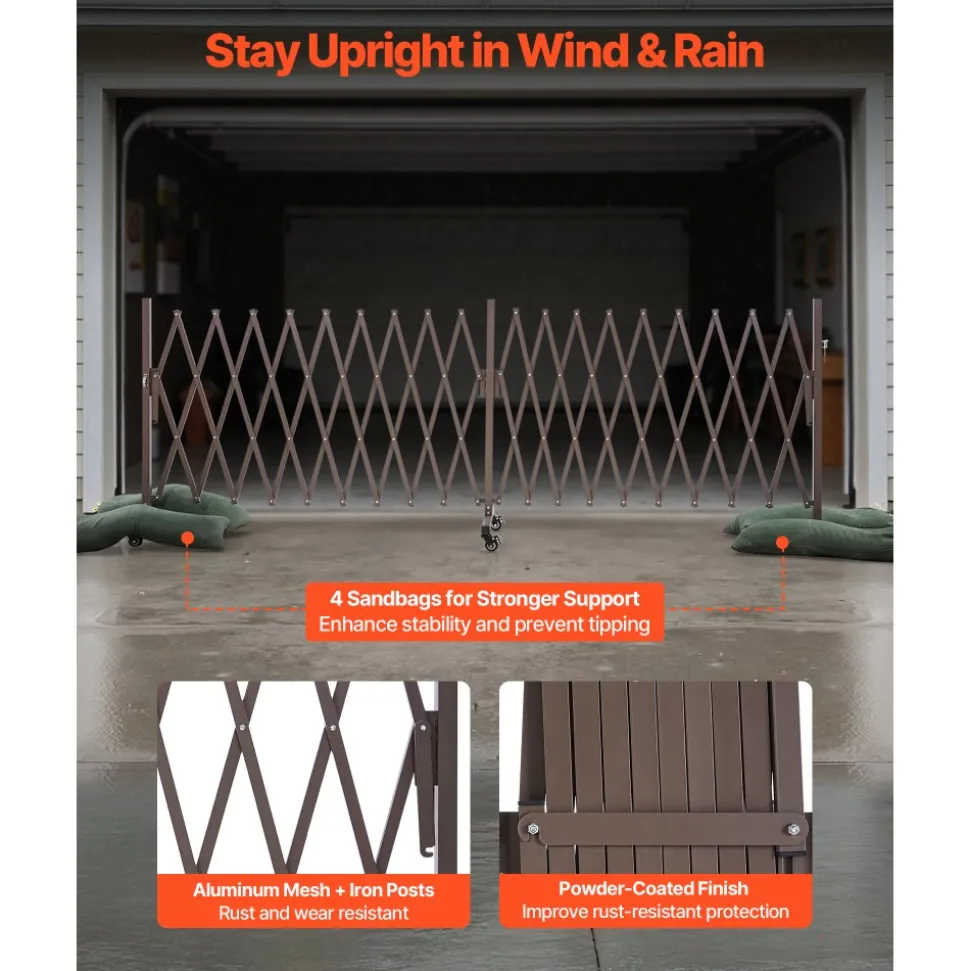 VEVOR Double Expandable Barricades, 20FT Expandable Safety Barrier, Flexible Mobile Barricade with Locking Casters, Portable Folding Security Gate Metal Traffic Fence for Patio Garden Stairway