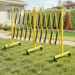 VEVOR Double Expandable Barricades, 18FT Industrial Safety Barriers, Flexible Mobile Barricade with Locking Casters, Portable Folding Security Gate Metal Traffic Fence for Driveway Warehouse Elevator