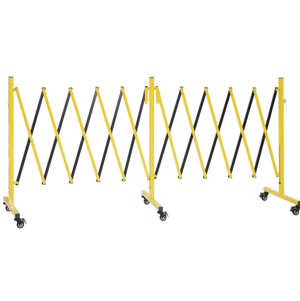 VEVOR Double Expandable Barricades, 18FT Industrial Safety Barriers, Flexible Mobile Barricade with Locking Casters, Portable Folding Security Gate Metal Traffic Fence for Driveway Warehouse Elevator