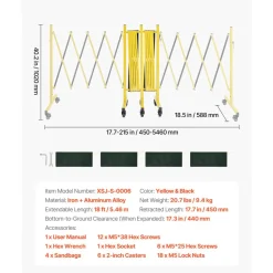 VEVOR Double Expandable Barricades, 18FT Industrial Safety Barriers, Flexible Mobile Barricade with Locking Casters, Portable Folding Security Gate Metal Traffic Fence for Driveway Warehouse Elevator