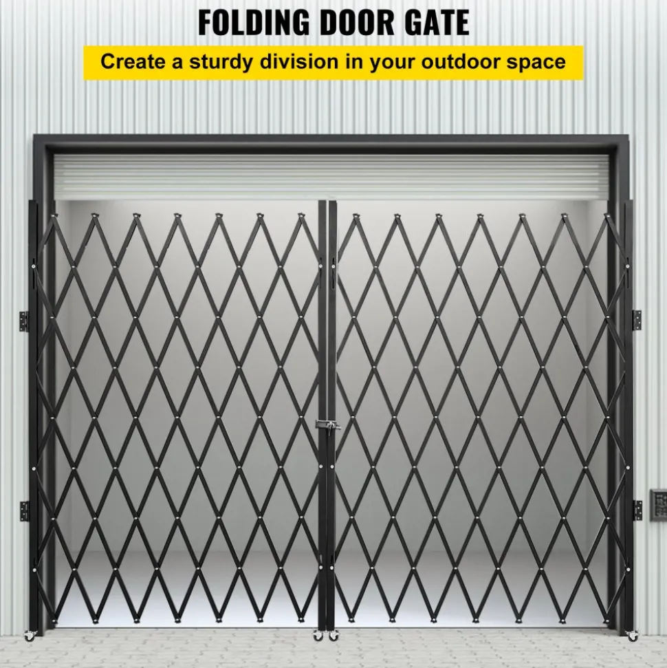 VEVOR Double Folding Security Gate, 6-1/2' H x 12' W Folding Door Gate, Steel Accordion Security Gate, Flexible Expanding Security Gate, 360° Rolling Barricade Gate, Scissor Gate or Door with Keys
