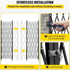 VEVOR Double Folding Security Gate, 6-1/2' H x 12' W Folding Door Gate, Steel Accordion Security Gate, Flexible Expanding Security Gate, 360° Rolling Barricade Gate, Scissor Gate or Door with Keys