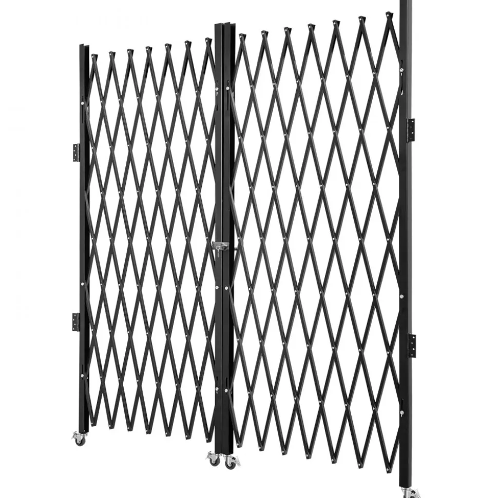 VEVOR Double Folding Security Gate, 6-1/2' H x 12' W Folding Door Gate, Steel Accordion Security Gate, Flexible Expanding Security Gate, 360° Rolling Barricade Gate, Scissor Gate or Door with Keys