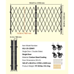 VEVOR Double Folding Security Gate, Lockable Scissor Gate with 360° Swivel Casters, Outdoor Barricade Steel Retractable Gates, for Entry Security, Garage, Warehouse & Pool, 145.67 x 86.81 in (W x H)