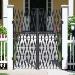 VEVOR Double Folding Security Gate, Lockable Scissor Gate with 360° Swivel Casters, Outdoor Barricade Steel Retractable Gates, for Entry Security, Garage, Warehouse & Pool, 155.12 x 86.81 in (W x H)