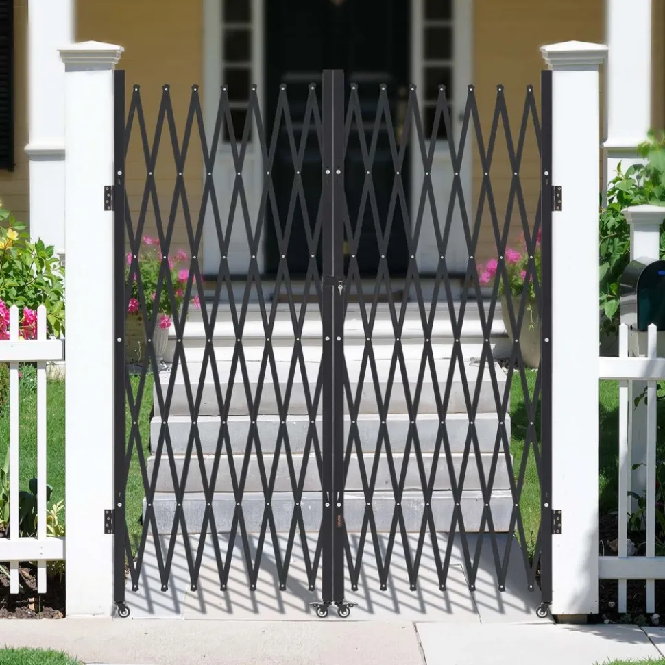VEVOR Double Folding Security Gate, Lockable Scissor Gate with 360° Swivel Casters, Outdoor Barricade Steel Retractable Gates, for Entry Security, Garage, Warehouse & Pool, 155.12 x 86.81 in (W x H)