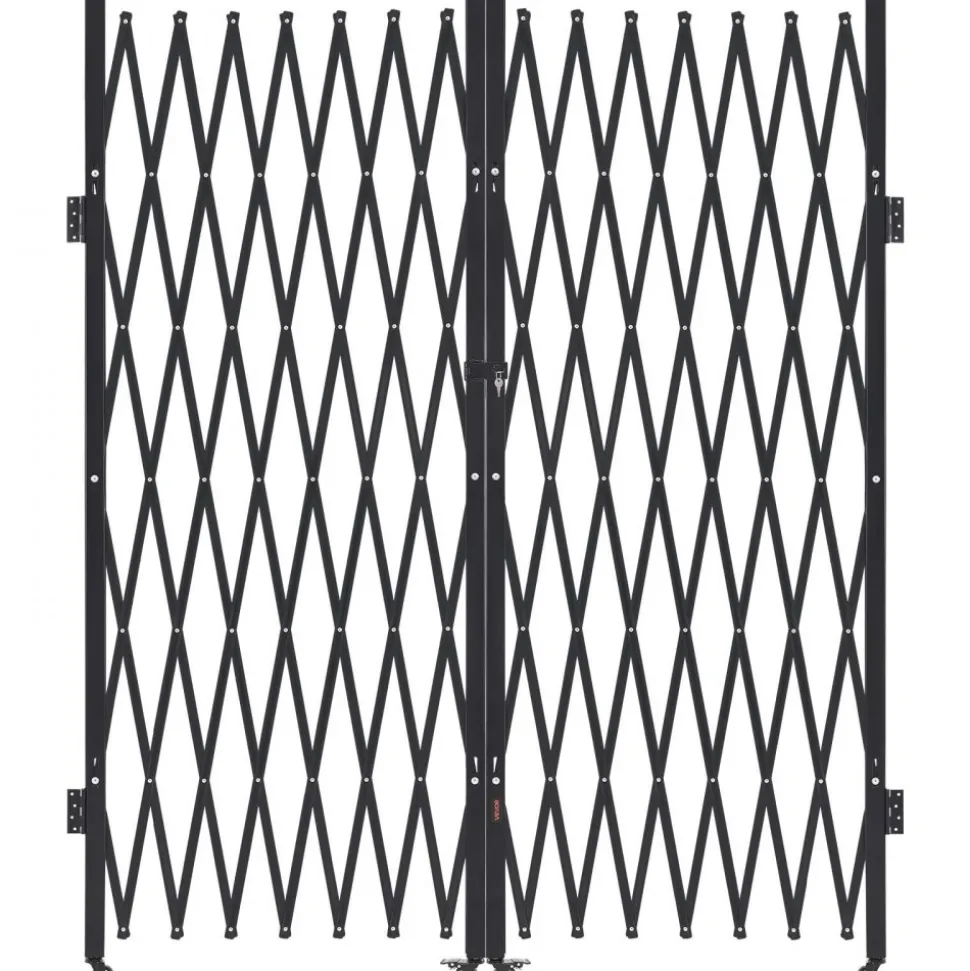 VEVOR Double Folding Security Gate, Lockable Scissor Gate with 360° Swivel Casters, Outdoor Barricade Steel Retractable Gates, for Entry Security, Garage, Warehouse & Pool, 155.12 x 86.81 in (W x H)