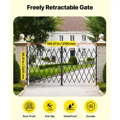 VEVOR Double Folding Security Gate, Lockable Scissor Gate with 360° Swivel Casters, Outdoor Barricade Steel Retractable Gates, for Entry Security, Garage, Warehouse & Pool, 155.12 x 86.81 in (W x H)