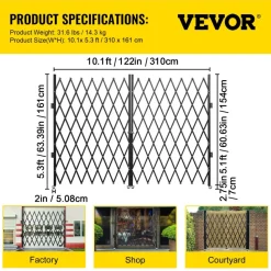 VEVOR Double Folding Security Gate, 5' H x 10' W Folding Door Gate, Steel Accordion Security Gate, Flexible Expanding Security Gate, 360° Rolling Barricade Gate, Scissor Gate or Door with Keys