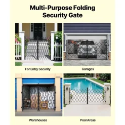 VEVOR Double Folding Security Gate, Lockable Scissor Gate with 360° Swivel Casters, Outdoor Barricade Steel Retractable Gates, for Entry Security, Garage, Warehouse & Pool, 125.98 x 63.19 in (W x H)