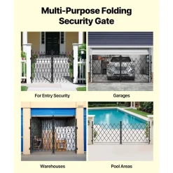 VEVOR Double Folding Security Gate, Lockable Scissor Gate with 360° Swivel Casters, Outdoor Barricade Steel Retractable Gates, for Entry Security, Garage, Warehouse & Pool, 129.92 x 63.19 in (W x H)