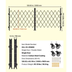 VEVOR Double Folding Security Gate, Lockable Scissor Gate with 360° Swivel Casters, Outdoor Barricade Steel Retractable Gates, for Entry Security, Garage, Warehouse & Pool, 129.92 x 63.19 in (W x H)