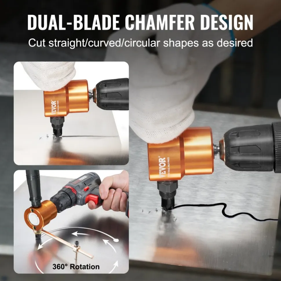 VEVOR Double Head Sheet Metal Nibbler Cutter, 360 Degree Metal Nibbler Drill Attachment with Extra Punch and Die, Cutting Hole Accessory and Step Drill Bit, for Straight Curve and Circle Cutting
