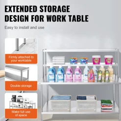 VEVOR Double Overshelf, Double Tier Stainless Steel Overshelf, 12 x 72 Inch Double Deck Overshelf, Height Adjustable Overshelf Prep Work Table for Kitchen, Restaurant and Workshop