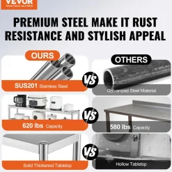 VEVOR Double Overshelf, Double Tier Stainless Steel Overshelf, 12 x 48 Inch Double Deck Overshelf, Height Adjustable Overshelf Prep Work Table for Kitchen, Restaurant and Workshop