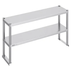 VEVOR Double Overshelf, Double Tier Stainless Steel Overshelf, 12 x 48 Inch Double Deck Overshelf, Height Adjustable Overshelf Prep Work Table for Kitchen, Restaurant and Workshop