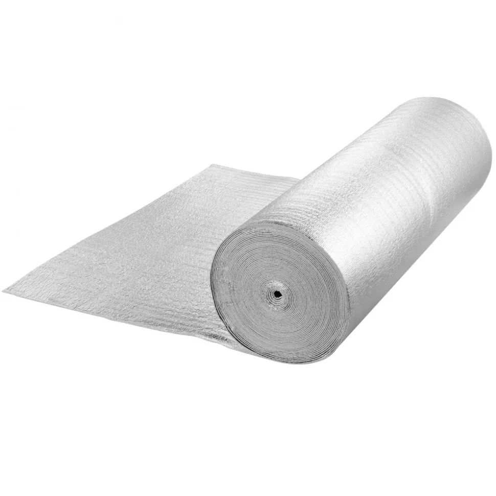 VEVOR Double Reflective Insulation Roll, Foam Core Radiant Barrier, 3.2 mm 48 in x 100 ft, Double-Sided Aluminum Foil EPE Foam Heat Reflective Shield, Thermal Insulation Roll for Window RV Roof
