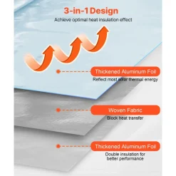 VEVOR Double Reflective Insulation Roll, Perforated Woven Fabric Radiant Barrier, 0.15mm 48 in x 250 ft, Double-Sided Aluminum Foil Heat Reflective Shield, Thermal Insulation Roll for Window RV Roof