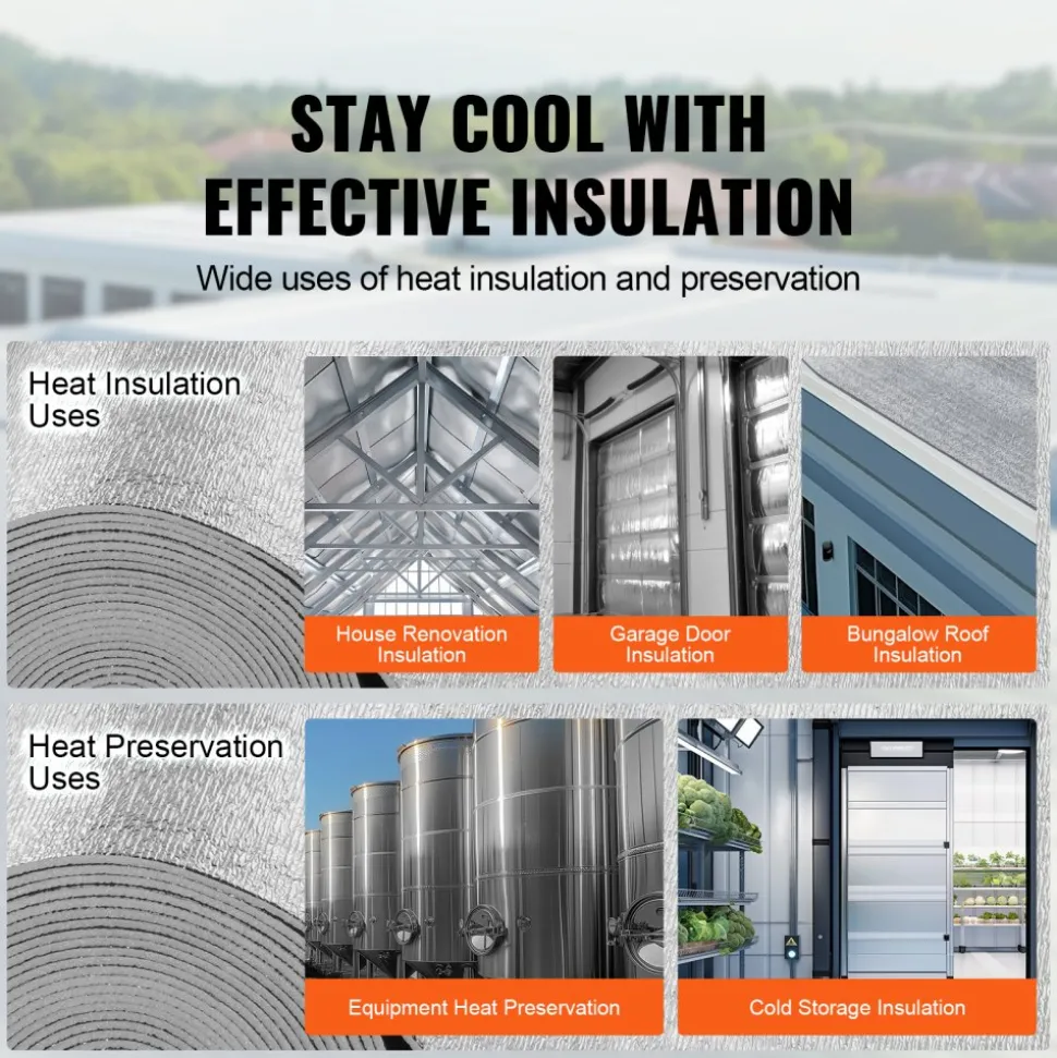 VEVOR Double Reflective Insulation Roll, Foam Core Radiant Barrier, 3.2 mm 48 in x 50 ft, Double-Sided Aluminum Foil EPE Foam Heat Reflective Shield, Thermal Insulation Roll for Window RV Roof