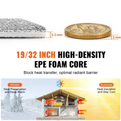 VEVOR Double Reflective Insulation Roll, Foam Core Radiant Barrier, 3.2 mm 48 in x 50 ft, Double-Sided Aluminum Foil EPE Foam Heat Reflective Shield, Thermal Insulation Roll for Window RV Roof