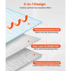 VEVOR Double Reflective Insulation Roll, Double-Sided Aluminum Foil Radiant Barrier, 6mm 48 in x 100 ft, Dual-Layer Air Bubble Heat Reflective Shield, Thermal Insulation Roll for Garage Door Window RV Roofs