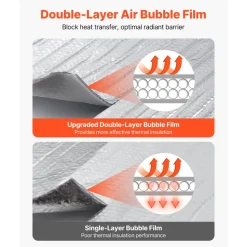 VEVOR Double Reflective Insulation Roll, Double-Sided Aluminum Foil Radiant Barrier, 6mm 48 in x 100 ft, Dual-Layer Air Bubble Heat Reflective Shield, Thermal Insulation Roll for Garage Door Window RV Roofs