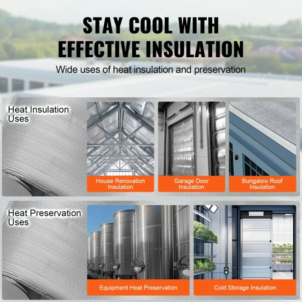 VEVOR Double Reflective Insulation Roll, Foam Core Radiant Barrier, 15.1mm 48 in x 25 ft, Double-Sided Aluminum Foil EPE Foam Heat Reflective Shield, Thermal Insulation Roll for Window RV Roof