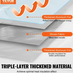 VEVOR Double Reflective Insulation Roll, Foam Core Radiant Barrier, 15.1mm 48 in x 25 ft, Double-Sided Aluminum Foil EPE Foam Heat Reflective Shield, Thermal Insulation Roll for Window RV Roof