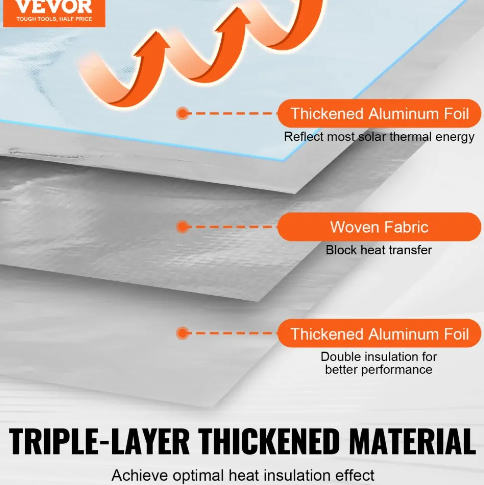 VEVOR Double Reflective Insulation Roll, Foam Core Radiant Barrier, 15.1mm 48 in x 25 ft, Double-Sided Aluminum Foil EPE Foam Heat Reflective Shield, Thermal Insulation Roll for Window RV Roof