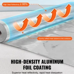 VEVOR Double Reflective Insulation Roll, Foam Core Radiant Barrier, 15.1mm 48 in x 25 ft, Double-Sided Aluminum Foil EPE Foam Heat Reflective Shield, Thermal Insulation Roll for Window RV Roof