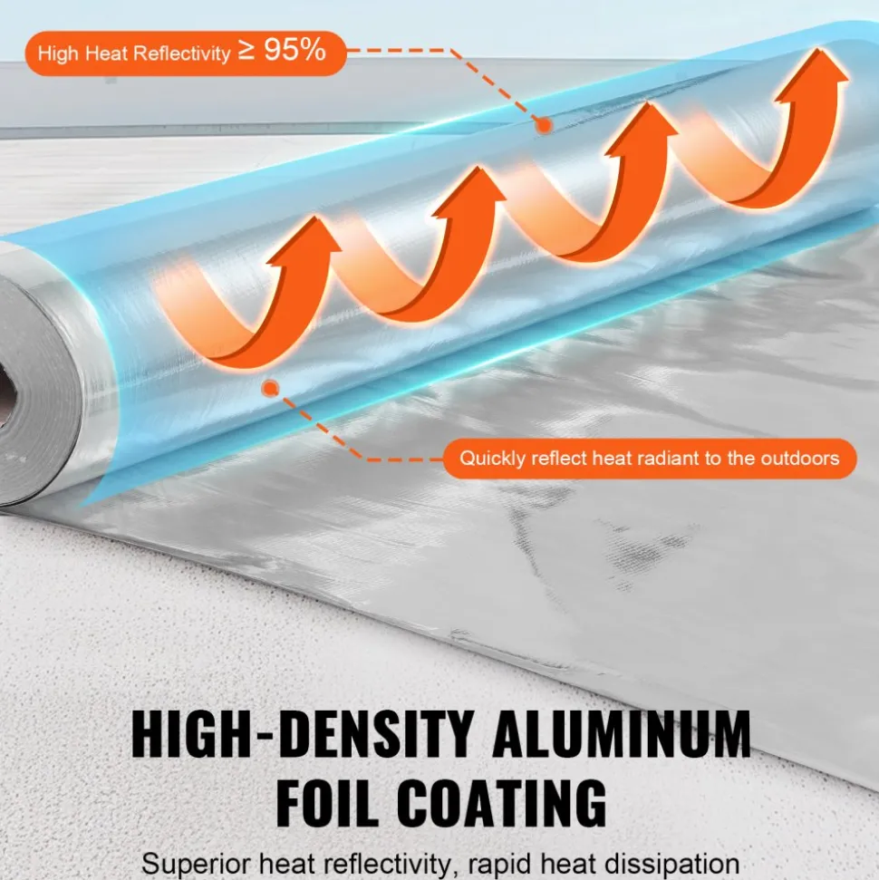 VEVOR Double Reflective Insulation Roll, Foam Core Radiant Barrier, 15.1mm 48 in x 25 ft, Double-Sided Aluminum Foil EPE Foam Heat Reflective Shield, Thermal Insulation Roll for Window RV Roof