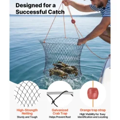VEVOR Double Ring Crab Trap, 24 inch Top, 20 inch Bottom, Two Rings Crab Kit, Foldable Fishing Net with Gauge, 60 ft Rope, Wire Grid Bottom, Rock and Blue Crab, Dock & Pier Crabbing, 2 Set