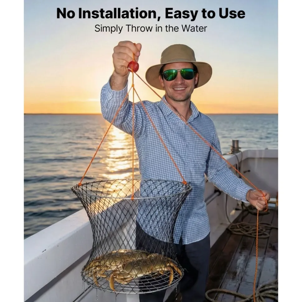 VEVOR Double Ring Crab Trap, 24 inch Top, 20 inch Bottom, Two Rings Crab Kit, Foldable Fishing Net with Gauge, 60 ft Rope, Wire Grid Bottom, Rock and Blue Crab, Dock & Pier Crabbing, 2 Set