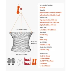 VEVOR Double Ring Crab Trap, 24 inch Top, 20 inch Bottom, Two Rings Crab Kit, Foldable Fishing Net with Gauge, 60 ft Rope, Wire Grid Bottom, Rock and Blue Crab, Dock & Pier Crabbing, 2 Set