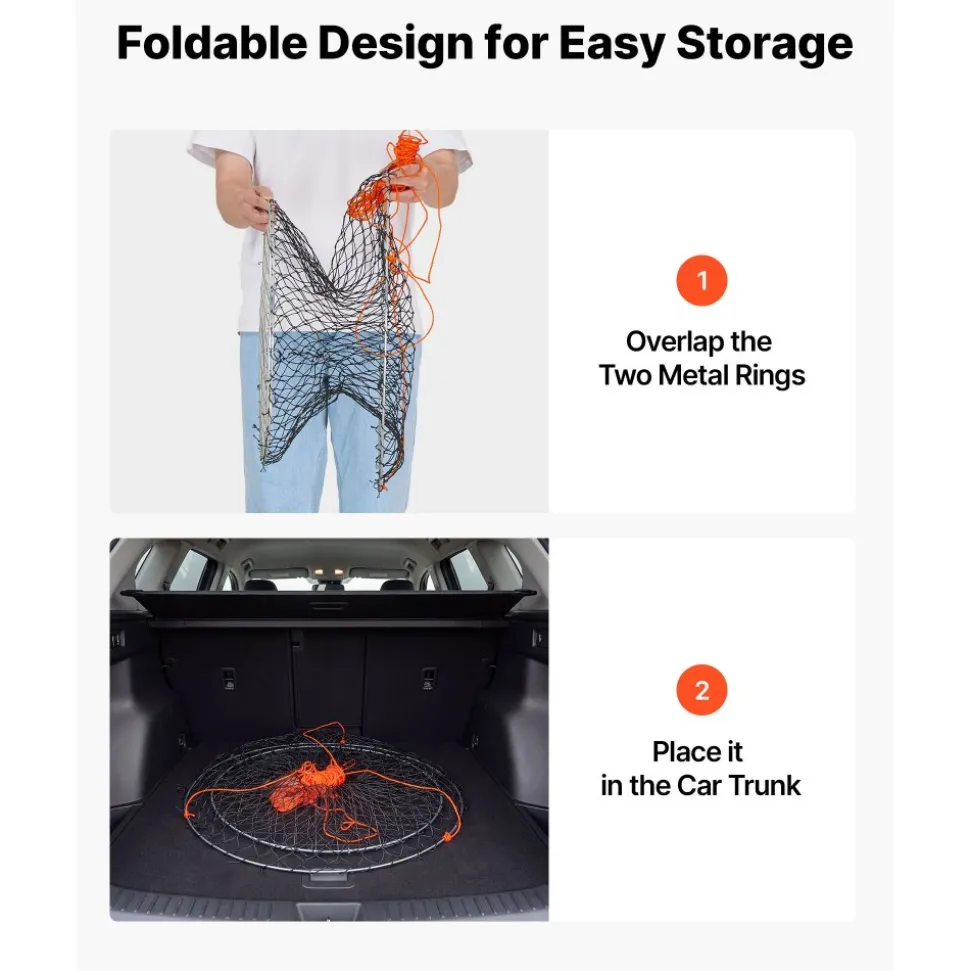 VEVOR Double Ring Crab Trap, 24 inch Top, 20 inch Bottom, Two Rings Crab Kit, Foldable Fishing Net with Gauge, 60 ft Rope, Wire Grid Bottom, Rock and Blue Crab, Dock & Pier Crabbing, 2 Set