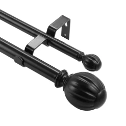 VEVOR Double Rod Curtain Rods, 36-72 inches(3-6ft) Adjustable Length, Black Double Curtain Rods with Round Finials, 1