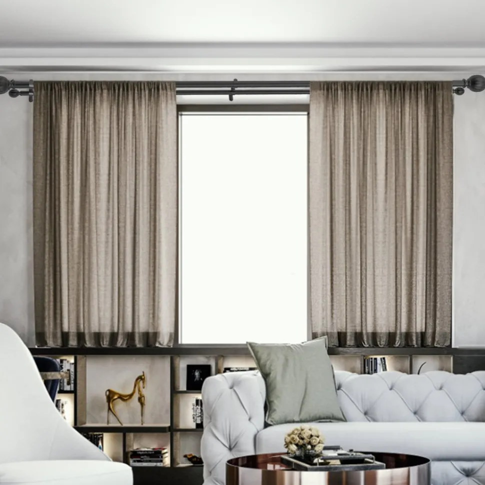 VEVOR Double Rod Curtain Rods, 36-72 inches(3-6ft) Adjustable Length, Black Double Curtain Rods with Round Finials, 1" and 3/4" Diameter, Double Window Drapery Rod for Sheer and Blackout Curtains